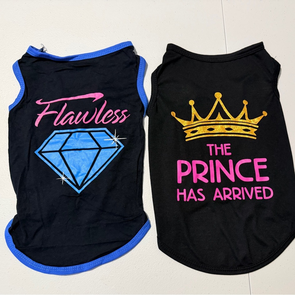 2 pk Black Dog Shirts with Crown and Diamond Designs Various Sizes